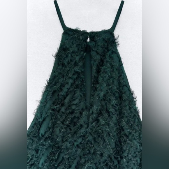Zara HALTER DRESS WITH FRINGE. Bottle Green. Size S. New with Tags. - Picture 8 of 12